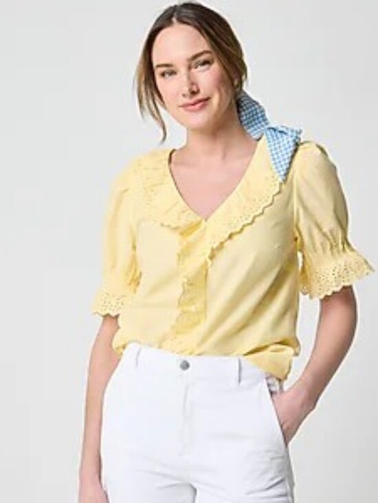 J. Crew Factory Tops - J. Crew Factory Eyelet Ruffle-front Top